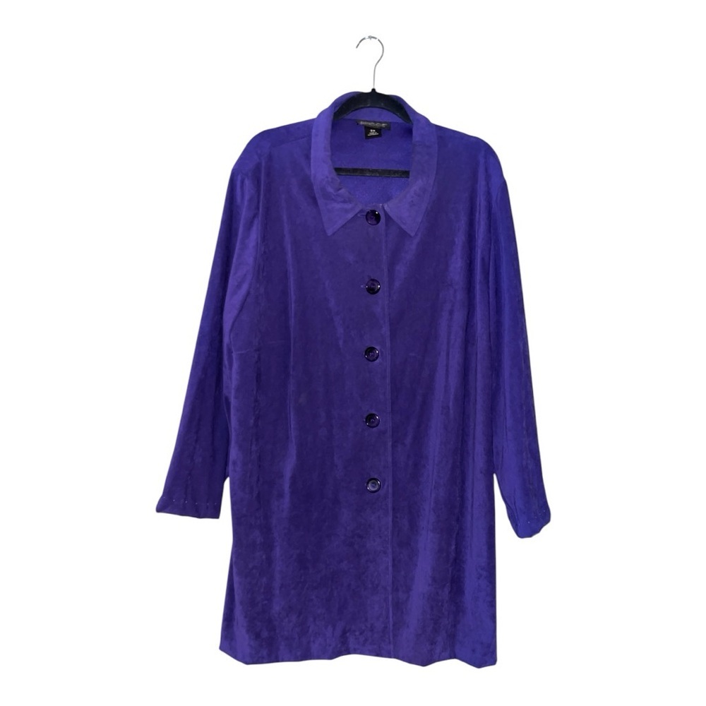 3X plus size purple oversized long line duster button down shirt Briggs overcoat